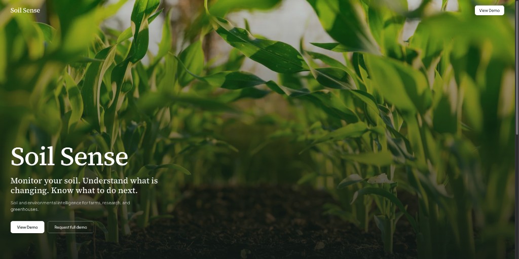 SoilSense landing page — monitor soil and environmental intelligence